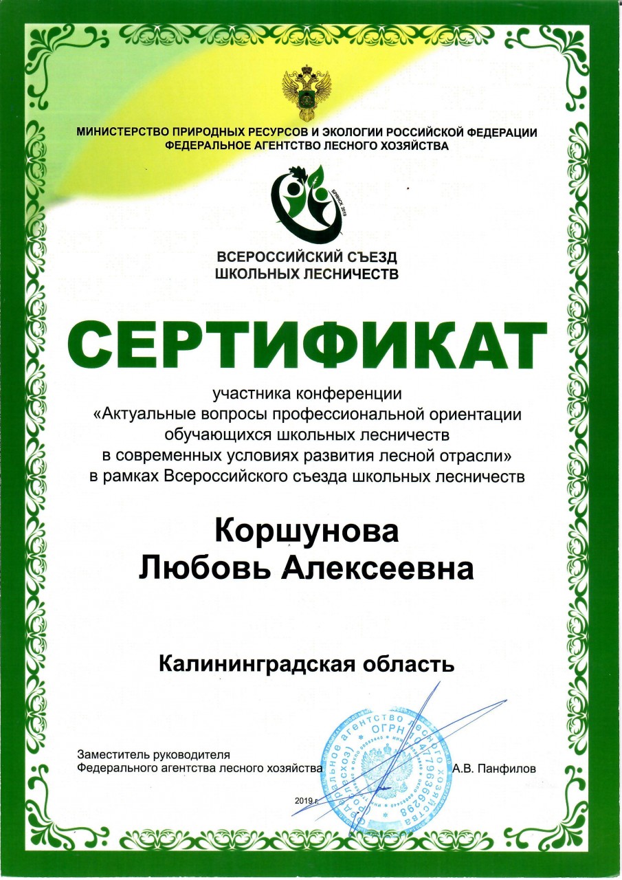 Сертификат Всероссийский слёт лесничеств